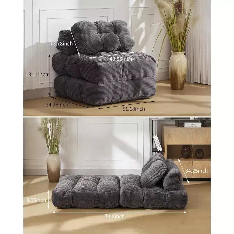 Fauteuil de couchage convertible avec oreiller, pochette latérale et support dorsal C, matelas pliable, chaise longue portable