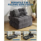 Fauteuil de couchage convertible avec oreiller, pochette latérale et support dorsal C, matelas pliable, chaise longue portable