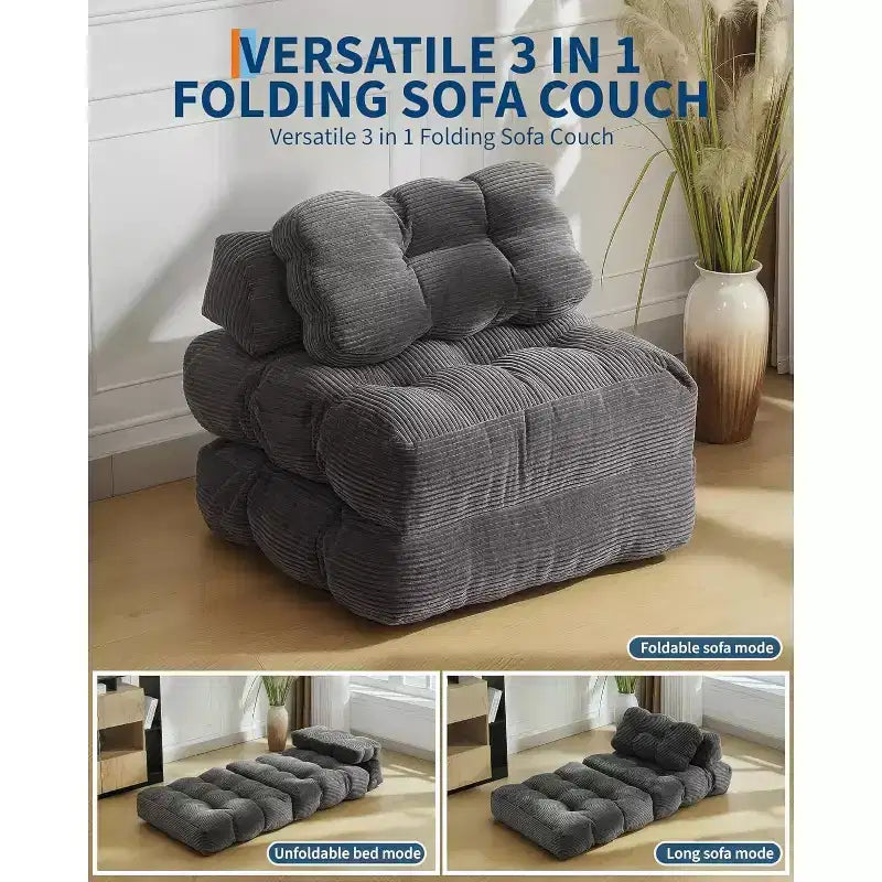 Fauteuil de couchage convertible avec oreiller, pochette latérale et support dorsal C, matelas pliable, chaise longue portable