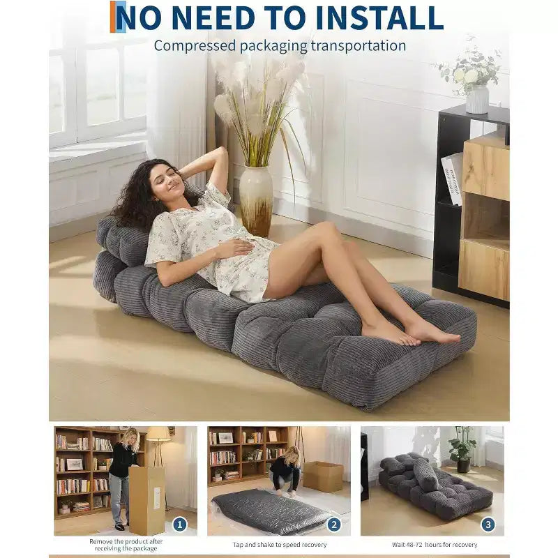 Fauteuil de couchage convertible avec oreiller, pochette latérale et support dorsal C, matelas pliable, chaise longue portable