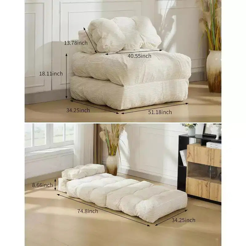 Fauteuil de couchage convertible avec oreiller, pochette latérale et support dorsal C, matelas pliable, chaise longue portable