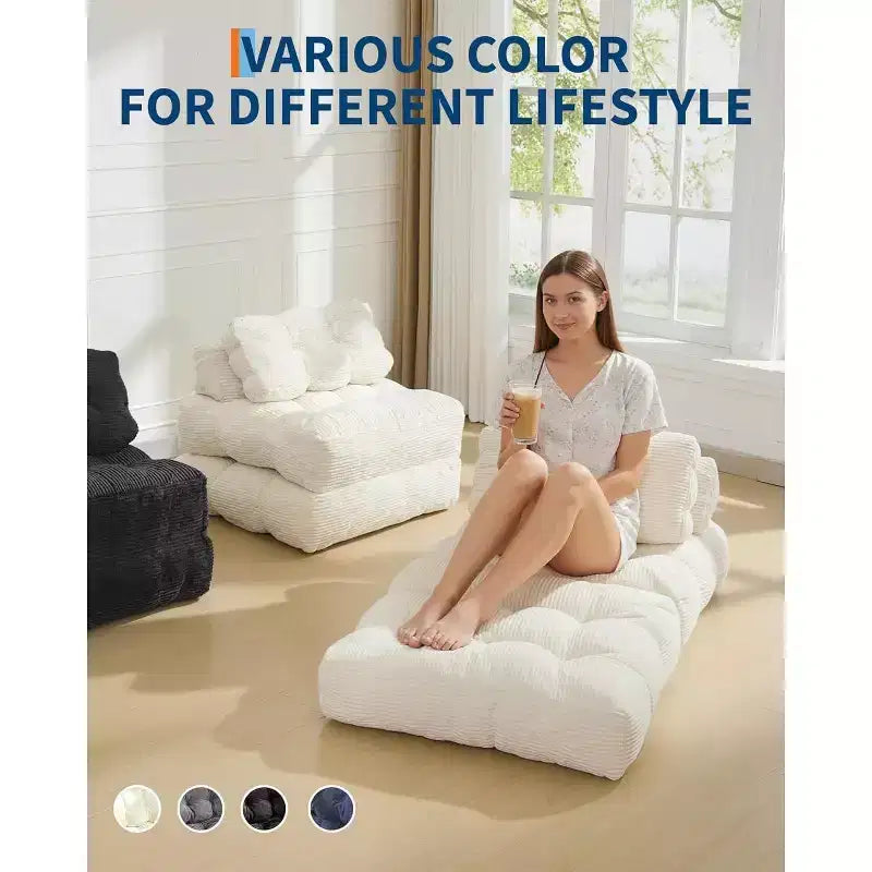 Fauteuil de couchage convertible avec oreiller, pochette latérale et support dorsal C, matelas pliable, chaise longue portable