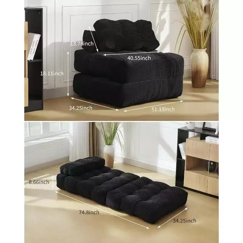 Fauteuil de couchage convertible avec oreiller, pochette latérale et support dorsal C, matelas pliable, chaise longue portable