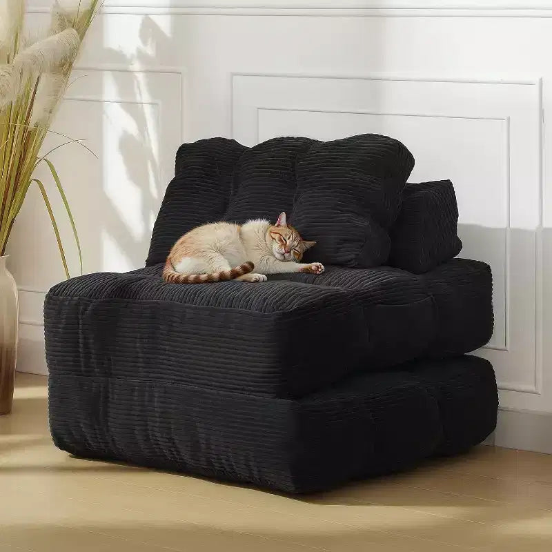 Fauteuil de couchage convertible avec oreiller, pochette latérale et support dorsal C, matelas pliable, chaise longue portable