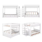 Lit superposé convertible double en bois Clihome avec escalier de rangement, table de chevet et 3 tiroirs
