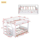 Lit superposé convertible double en bois Clihome avec escalier de rangement, table de chevet et 3 tiroirs