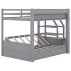 Lit superposé convertible double en bois Clihome avec escalier de rangement, table de chevet et 3 tiroirs