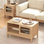 Table basse moderne Bestier avec porte coulissante unique en acrylique, coins incurvés et étagères réglables