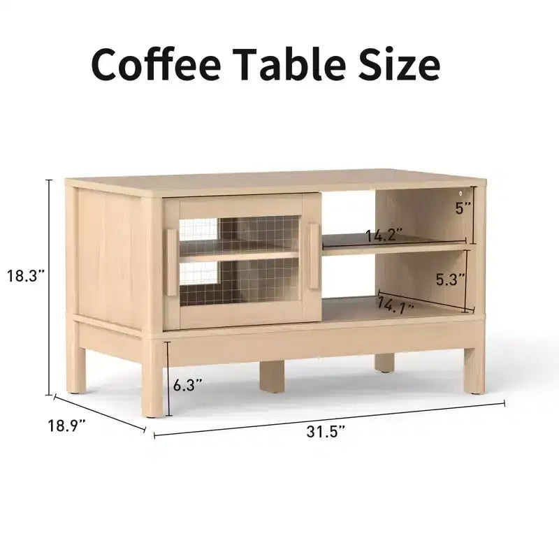 Table basse moderne Bestier avec porte coulissante unique en acrylique, coins incurvés et étagères réglables