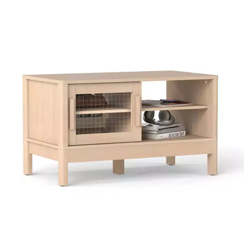 Table basse moderne Bestier avec porte coulissante unique en acrylique, coins incurvés et étagères réglables