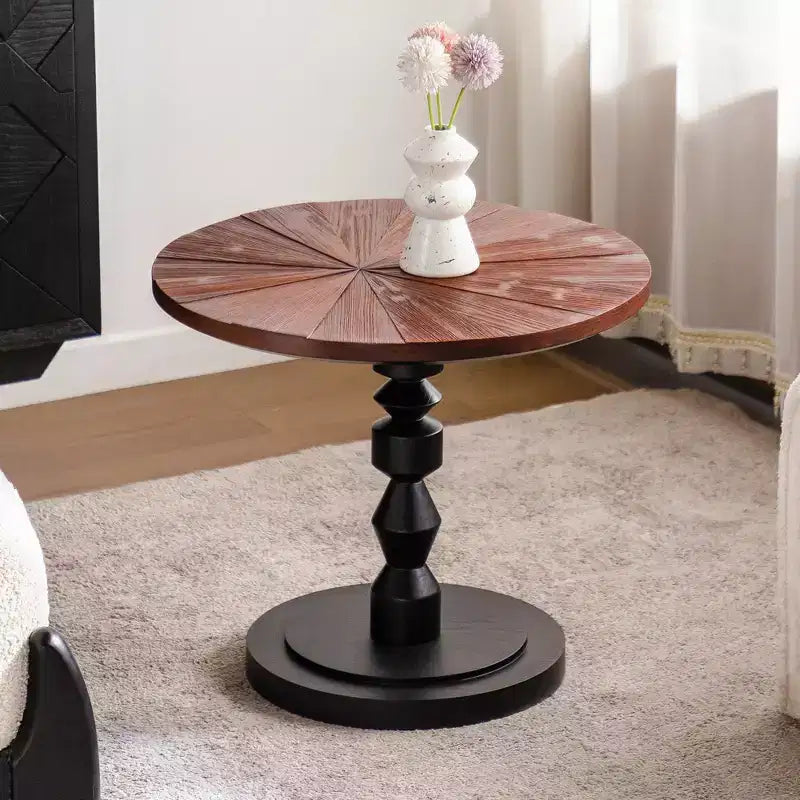 Maxax 23.6 Round Pedestal Side Table, Boho Mid-Century Side Table for Living Room, Bedroom, or Small Spaces