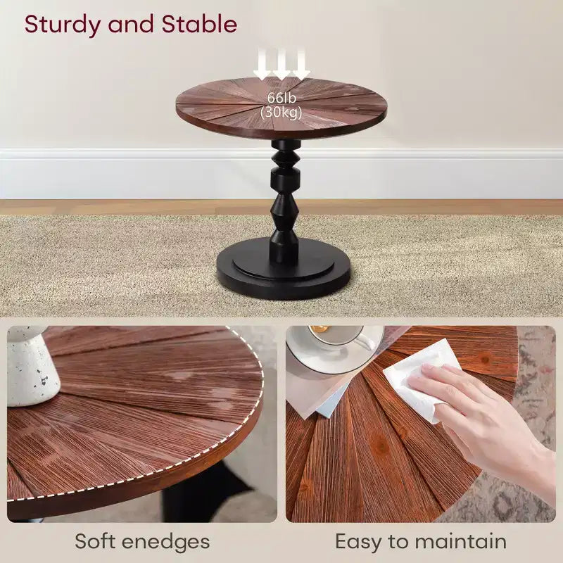 Maxax Table d'appoint ronde à pied de 23,6 po, Table d'appoint bohème du milieu du siècle pour salon, chambre ou petits espaces