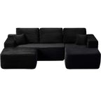 Canapé d'angle 104Cloud, méridienne en U, assise profonde, poches latérales, tissu pelucheux, aucun assemblage requis, noir, orientation à droite