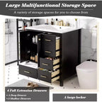 Meuble de salle de bain avec lavabo, Ensembles de commode de salle de bain modernes en bois avec 4 tiroirs et 2 portes à fermeture amortie, Meuble sous-vasque de salle de bain