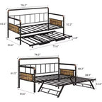 Lit de repos avec lit gigogne, cadre de lit simple avec lattes en acier, cadre de canapé-lit avec supports robustes pour salon, chambre à coucher, marron