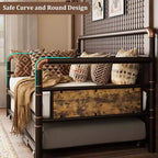 Lit de repos avec lit gigogne, cadre de lit simple avec lattes en acier, cadre de canapé-lit avec supports robustes pour salon, chambre à coucher, marron