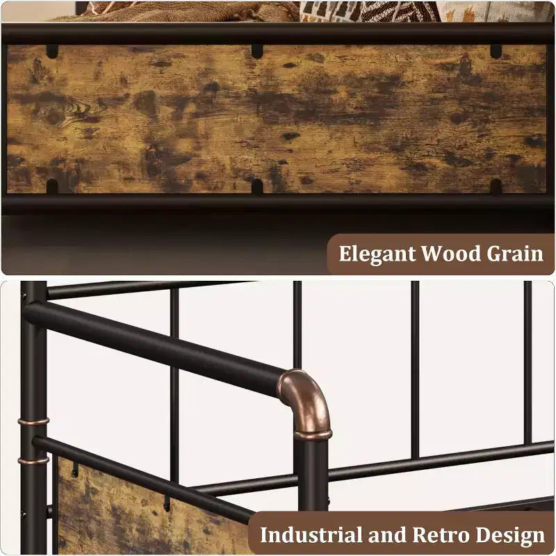 Lit de repos avec lit gigogne, cadre de lit simple avec lattes en acier, cadre de canapé-lit avec supports robustes pour salon, chambre à coucher, marron