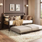 Lit de repos avec lit gigogne, cadre de lit simple avec lattes en acier, cadre de canapé-lit avec supports robustes pour salon, chambre à coucher, marron