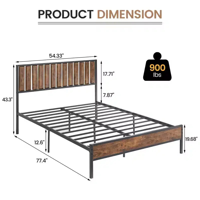 COZONY Cadre de lit plateforme double avec tête et pied de lit en bois, 14 barres de soutien en acier, sans bruit