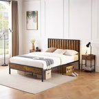 COZONY Cadre de lit plateforme double avec tête et pied de lit en bois, 14 barres de soutien en acier, sans bruit
