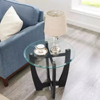 MAYEERTY Table basse ronde en verre de 23,5 pouces Table basse ronde noire Table basse avec plateau en verre pour bureau salon