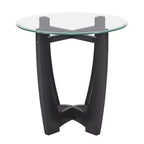 MAYEERTY Table basse ronde en verre de 23,5 pouces Table basse ronde noire Table basse avec plateau en verre pour bureau salon
