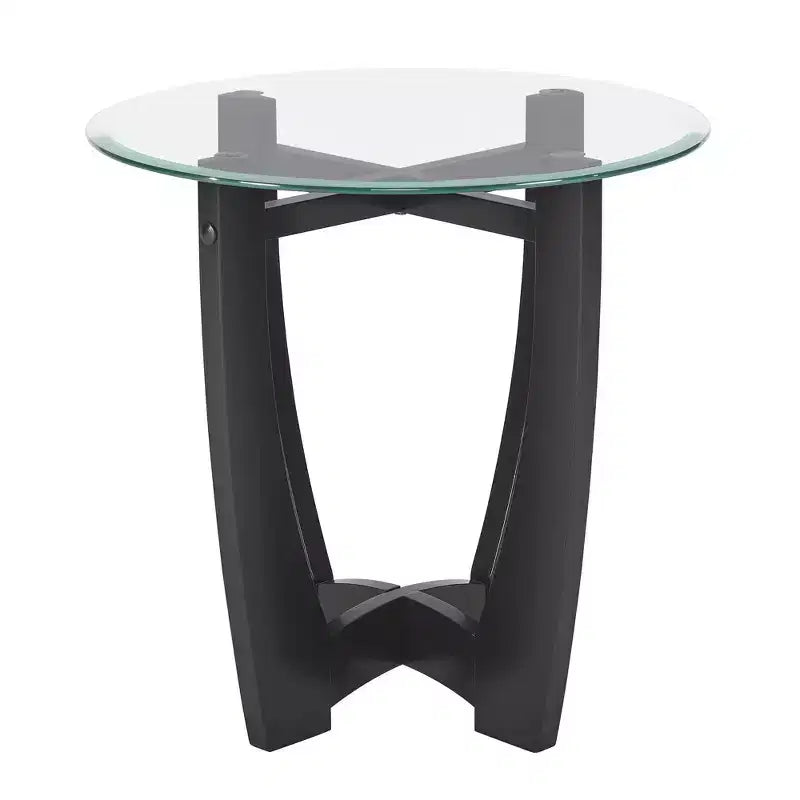 MAYEERTY Table basse ronde en verre de 23,5 pouces Table basse ronde noire Table basse avec plateau en verre pour bureau salon