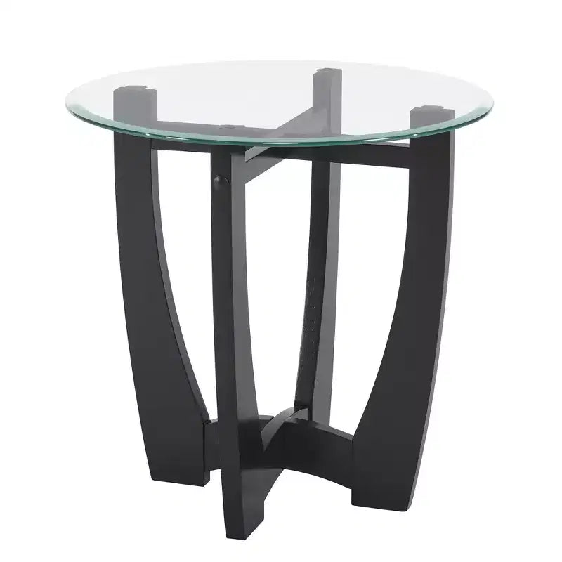 MAYEERTY Table basse ronde en verre de 23,5 pouces Table basse ronde noire Table basse avec plateau en verre pour bureau salon