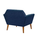 Fauteuil d'appoint moderne du milieu du siècle, fauteuil club capitonné en lin avec cadre en bois, fauteuil de lecture bleu pour salon et chambre