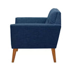 Fauteuil d'appoint moderne du milieu du siècle, fauteuil club capitonné en lin avec cadre en bois, fauteuil de lecture bleu pour salon et chambre
