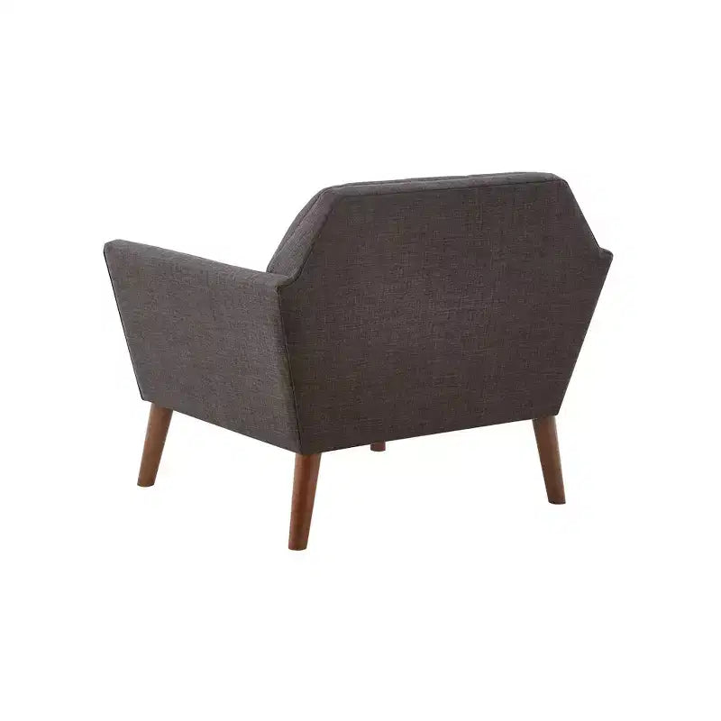 Fauteuil d'appoint moderne du milieu du siècle, fauteuil club capitonné en lin avec cadre en bois, fauteuil de lecture bleu pour salon et chambre