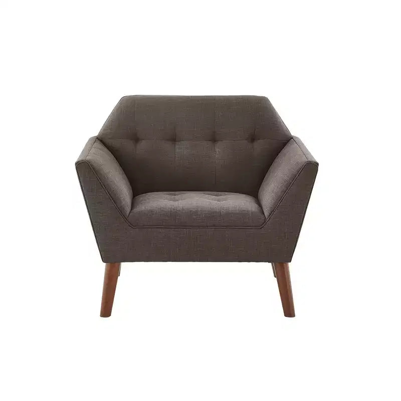 Fauteuil d'appoint moderne du milieu du siècle, fauteuil club capitonné en lin avec cadre en bois, fauteuil de lecture bleu pour salon et chambre