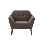 Fauteuil d'appoint moderne du milieu du siècle, fauteuil club capitonné en lin avec cadre en bois, fauteuil de lecture bleu pour salon et chambre