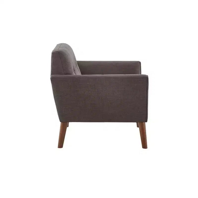 Fauteuil d'appoint moderne du milieu du siècle, fauteuil club capitonné en lin avec cadre en bois, fauteuil de lecture bleu pour salon et chambre
