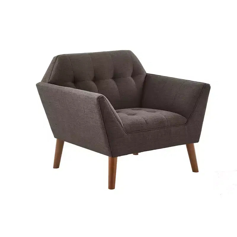 Fauteuil d'appoint moderne du milieu du siècle, fauteuil club capitonné en lin avec cadre en bois, fauteuil de lecture bleu pour salon et chambre
