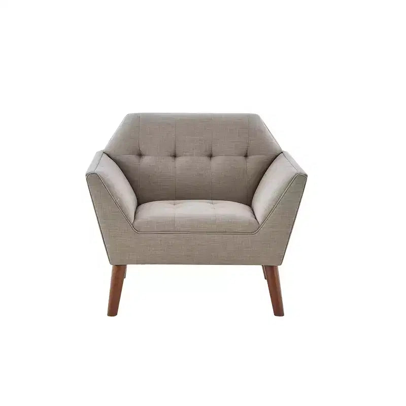 Fauteuil d'appoint moderne du milieu du siècle, fauteuil club capitonné en lin avec cadre en bois, fauteuil de lecture bleu pour salon et chambre