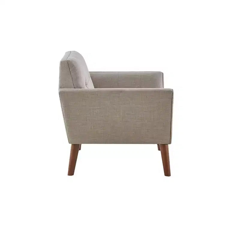 Fauteuil d'appoint moderne du milieu du siècle, fauteuil club capitonné en lin avec cadre en bois, fauteuil de lecture bleu pour salon et chambre