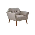 Fauteuil d'appoint moderne du milieu du siècle, fauteuil club capitonné en lin avec cadre en bois, fauteuil de lecture bleu pour salon et chambre