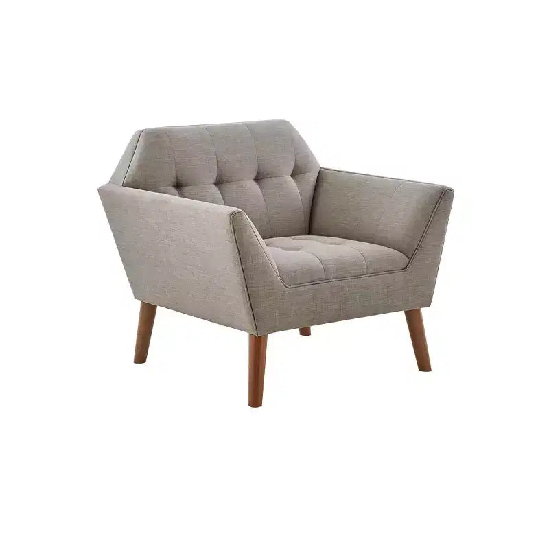 Fauteuil d'appoint moderne du milieu du siècle, fauteuil club capitonné en lin avec cadre en bois, fauteuil de lecture bleu pour salon et chambre