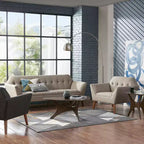 Fauteuil d'appoint moderne du milieu du siècle, fauteuil club capitonné en lin avec cadre en bois, fauteuil de lecture bleu pour salon et chambre