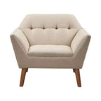Fauteuil d'appoint moderne du milieu du siècle, fauteuil club capitonné en lin avec cadre en bois, fauteuil de lecture bleu pour salon et chambre