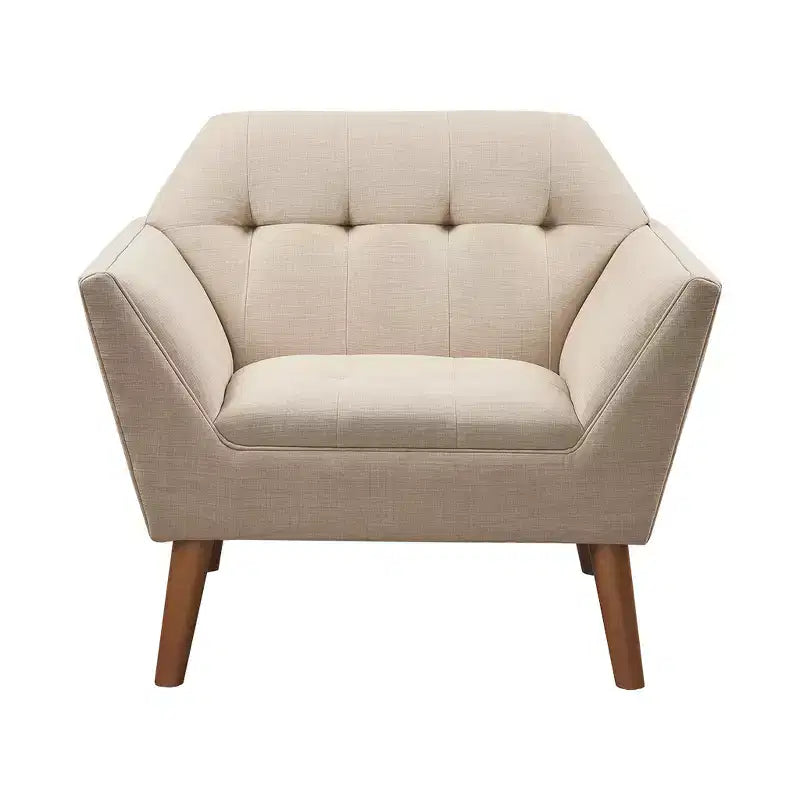 Fauteuil d'appoint moderne du milieu du siècle, fauteuil club capitonné en lin avec cadre en bois, fauteuil de lecture bleu pour salon et chambre