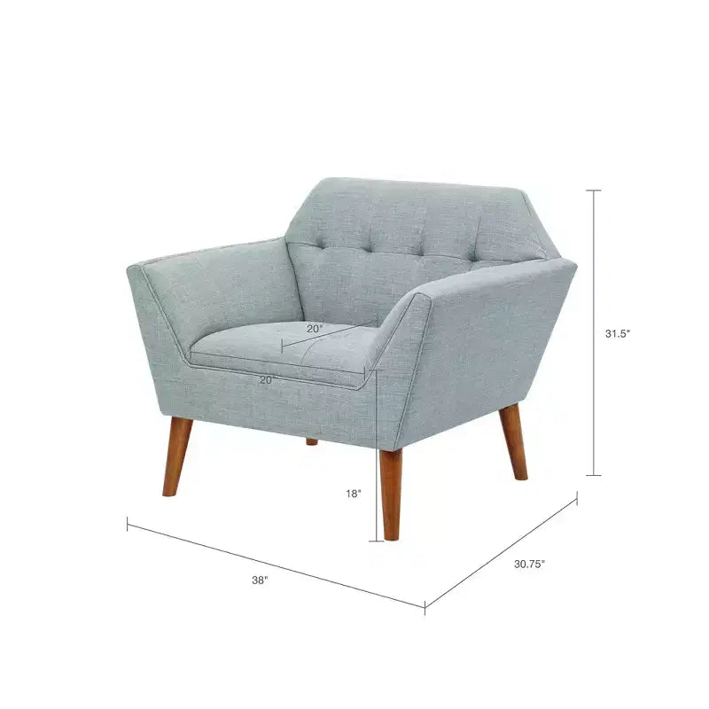 Fauteuil d'appoint moderne du milieu du siècle, fauteuil club capitonné en lin avec cadre en bois, fauteuil de lecture bleu pour salon et chambre