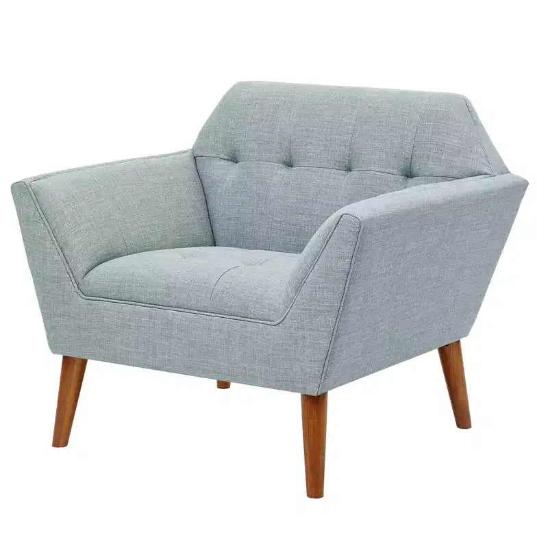 Fauteuil d'appoint moderne du milieu du siècle, fauteuil club capitonné en lin avec cadre en bois, fauteuil de lecture bleu pour salon et chambre