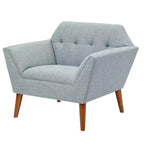 Fauteuil d'appoint moderne du milieu du siècle, fauteuil club capitonné en lin avec cadre en bois, fauteuil de lecture bleu pour salon et chambre