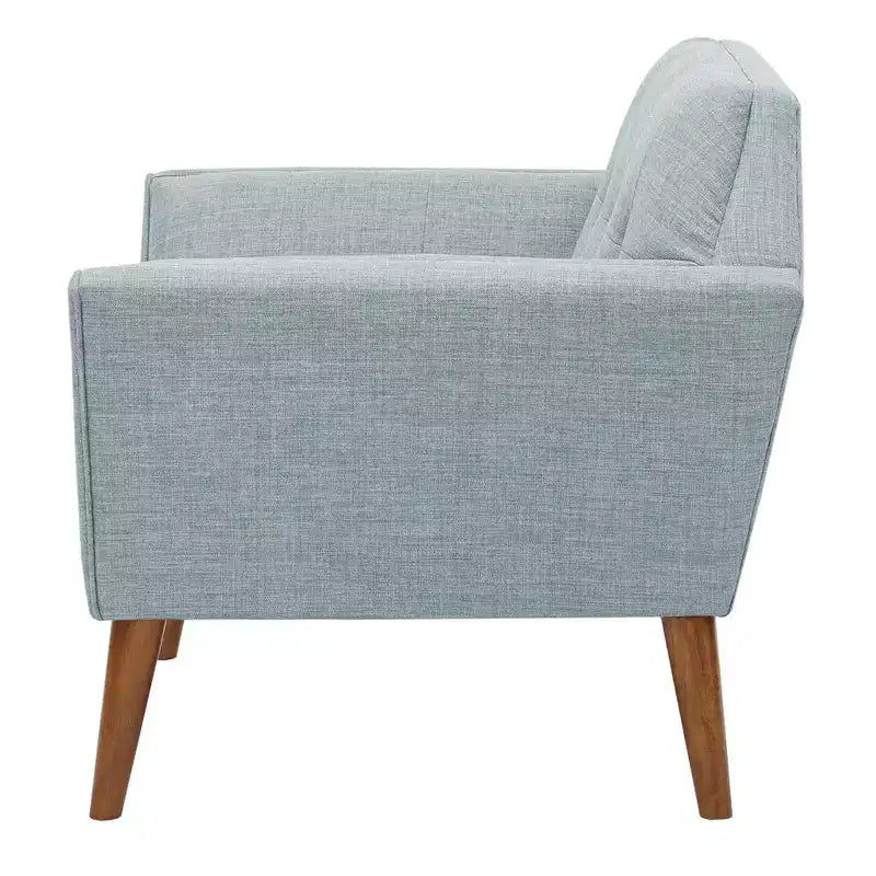 Fauteuil d'appoint moderne du milieu du siècle, fauteuil club capitonné en lin avec cadre en bois, fauteuil de lecture bleu pour salon et chambre