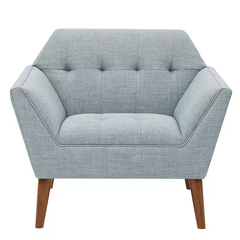 Fauteuil d'appoint moderne du milieu du siècle, fauteuil club capitonné en lin avec cadre en bois, fauteuil de lecture bleu pour salon et chambre