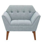 Fauteuil d'appoint moderne du milieu du siècle, fauteuil club capitonné en lin avec cadre en bois, fauteuil de lecture bleu pour salon et chambre