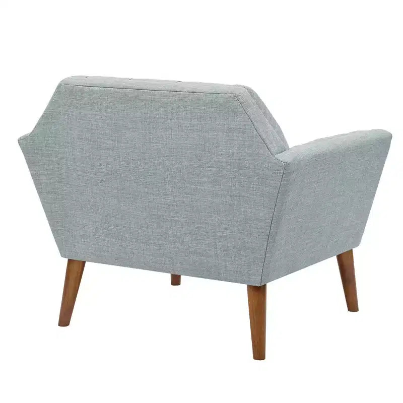 Fauteuil d'appoint moderne du milieu du siècle, fauteuil club capitonné en lin avec cadre en bois, fauteuil de lecture bleu pour salon et chambre