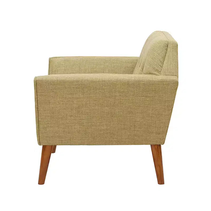 Fauteuil d'appoint moderne du milieu du siècle, fauteuil club capitonné en lin avec cadre en bois, fauteuil de lecture bleu pour salon et chambre
